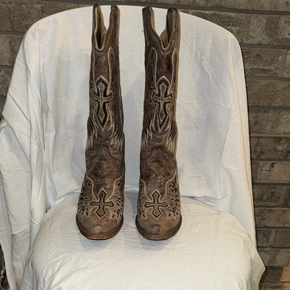 Corral Shoes - Brown - Black Wing & Cross Western Cowboy Boots STK A1242
